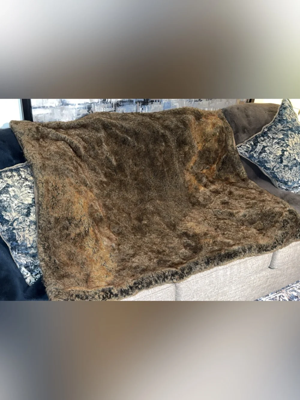 Restoration Hardware RH Faux Fur 50x60 Brown Home Accent Decor Luxury Throw
